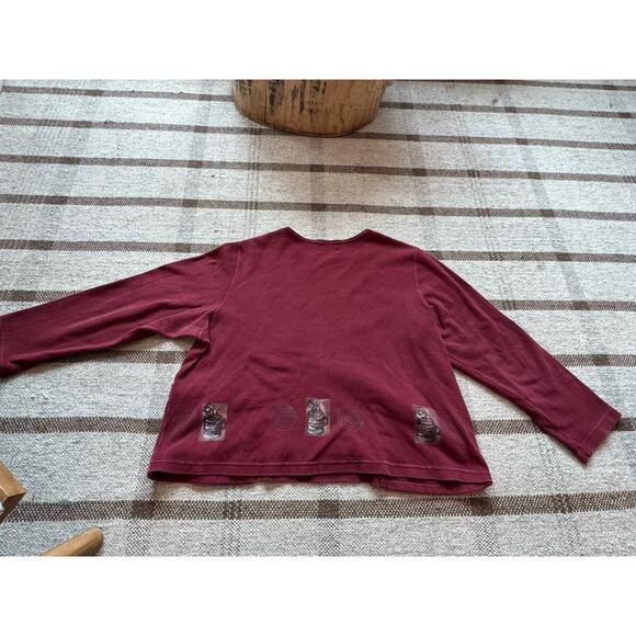Vintage Blue Fish Women’s Thermal Coffee Red Crop Shirt 2 Large 3/4 Art To Wear - Picture 12 of 14